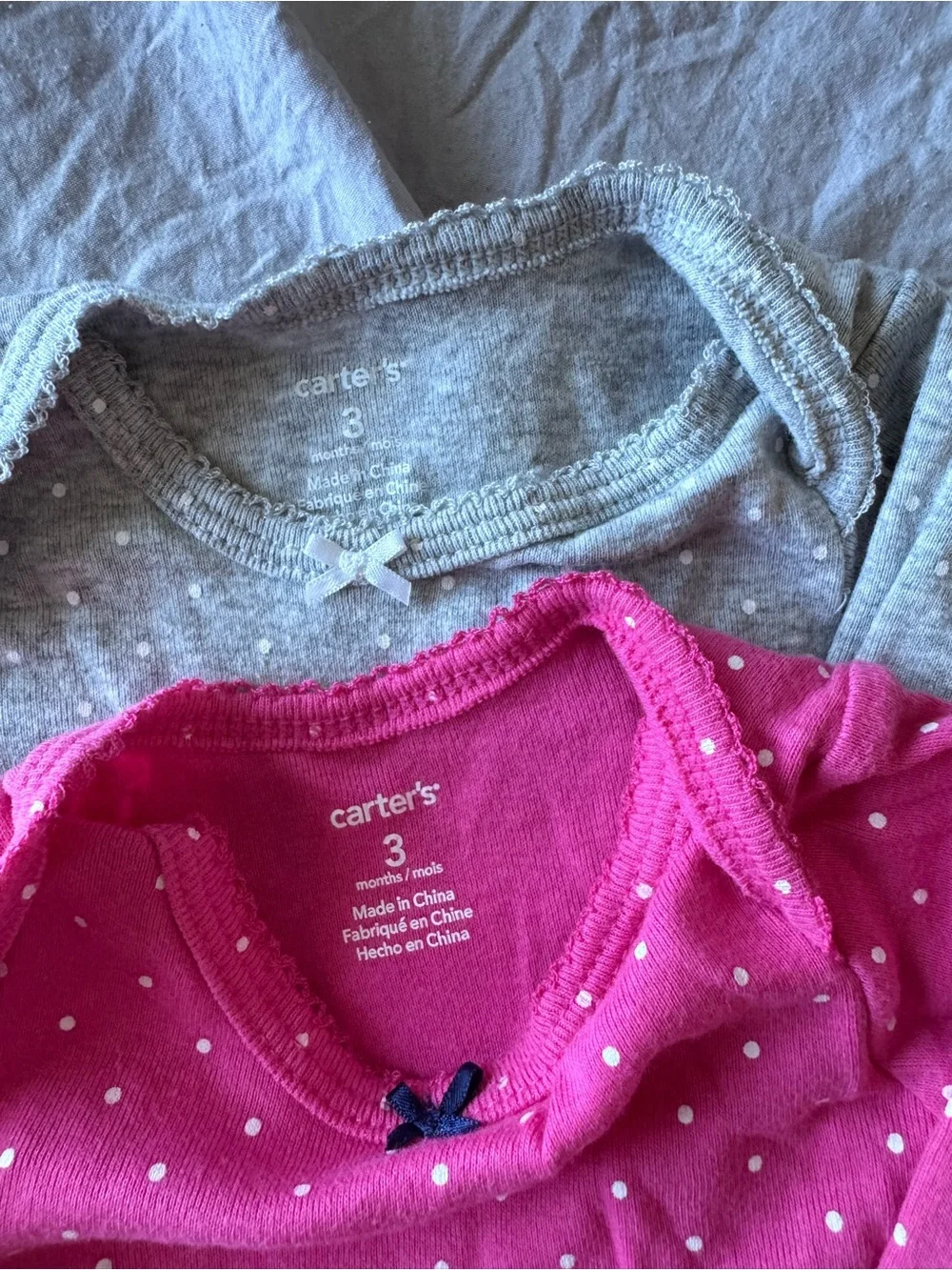 Carter's Hot Pink and Grey Polka Dot Long-Sleeve Bodysuit- 2 pack